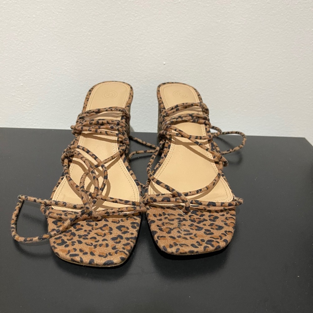 Tie-Up Cheetah Print Block Sandals - image 2